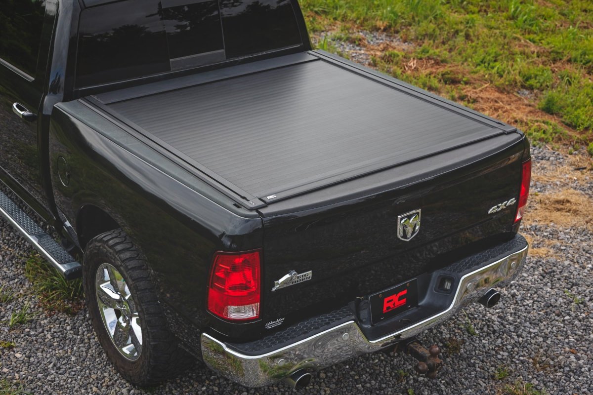 Ram 1500 Classic Powered Retractable Bed Cover - Rough Country - Heavy-Duty Aluminum, UV Protection - Matte Black - '19-'24